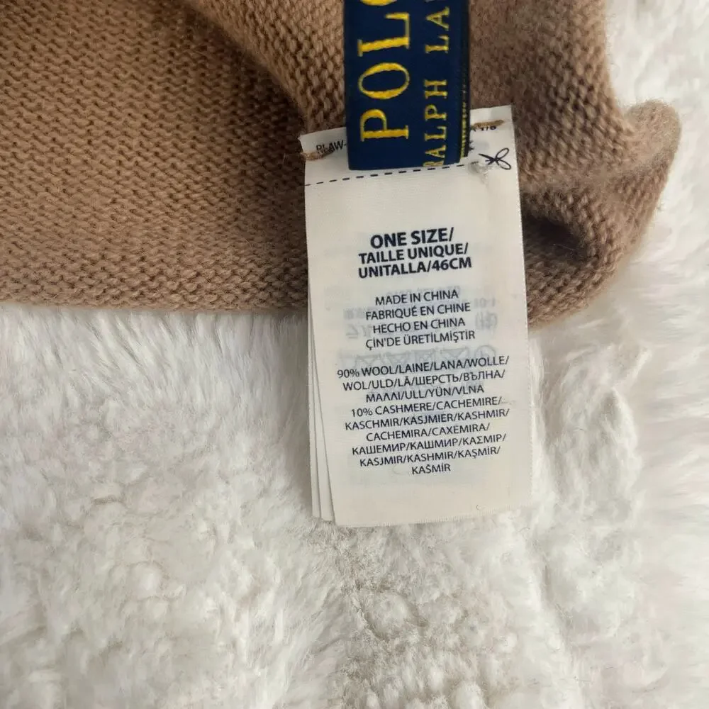 Polo Ralph Lauren Rolled Hem Wool Cashmere Beanie Hat Womens Knit Headwear